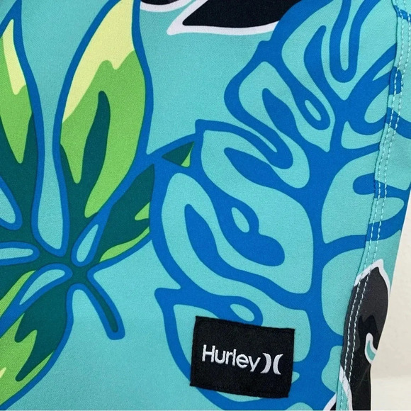 Hurley Board Shorts Men Large Blue Tropical Print Stretch Pockets Surf Swim - Picture 3 of 11